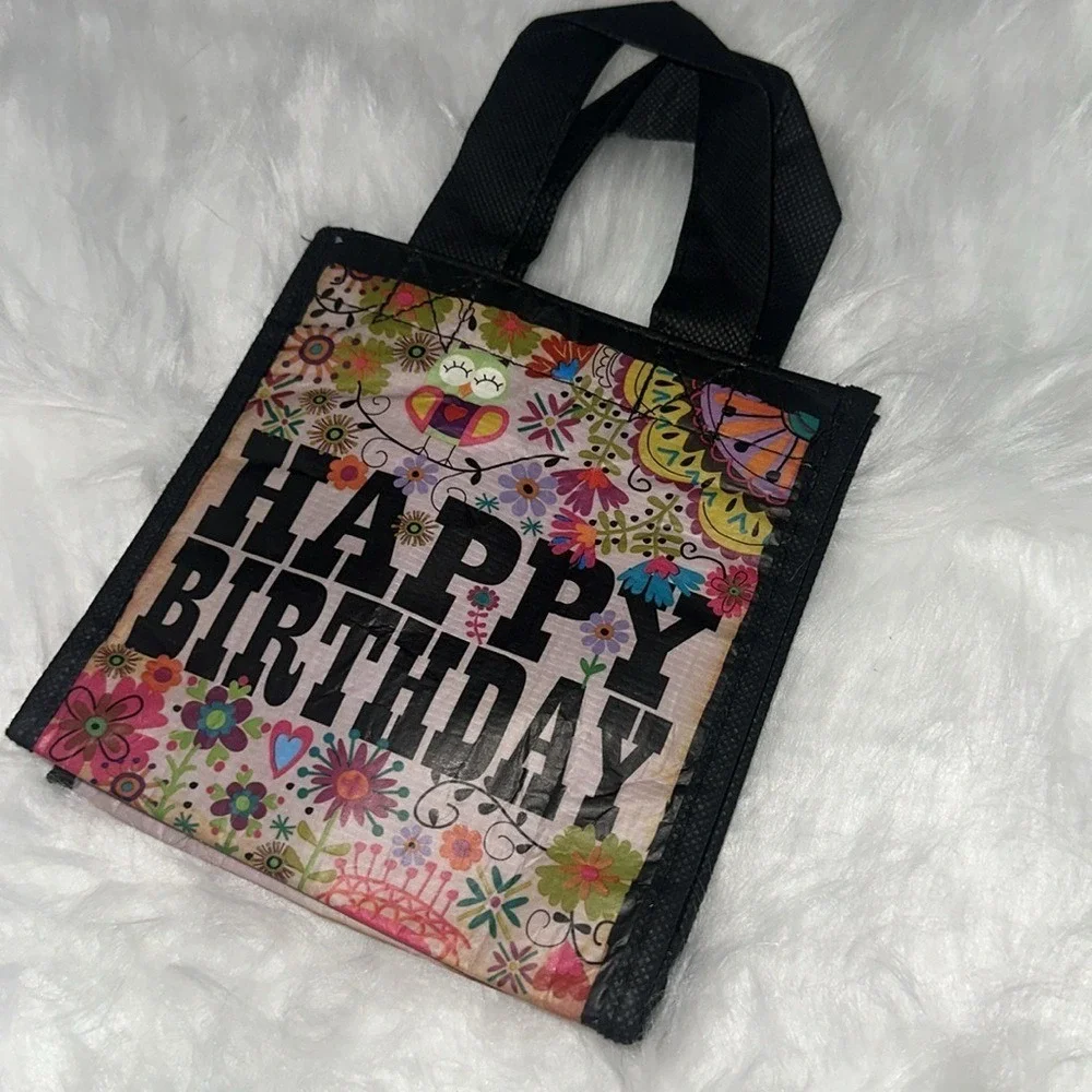 Natural Life Happy Birthday Reusable Mini Gift Bag Boho Floral Owl GBAG012